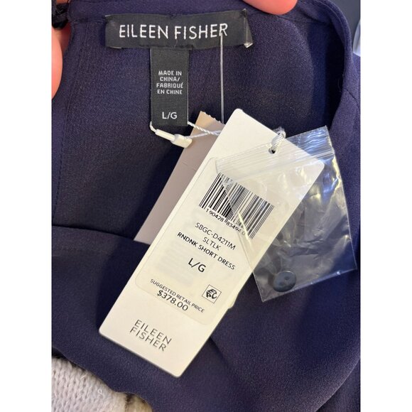 NWT Eileen Fisher Silk Blend Rndk Short Dress Purple L - Picture 6 of 6